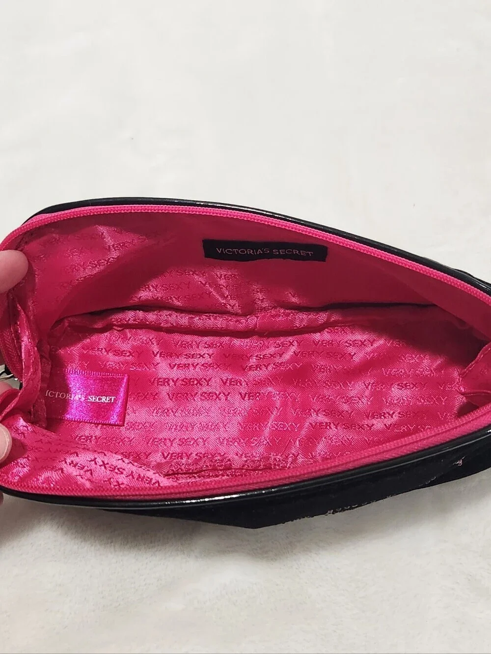 Victoria's Secret VS Very Sexy Black Velvet Rhinestone Makeup Cosmetic Bag Pouch
